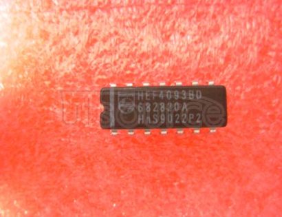 HEF4093BD HEF4093B Gates<br/> Quadruple 2-input NAND Schmitt Trigger<br/><br/> Package: SOT108-1 (SO14), SOT27-1 (DIP14)