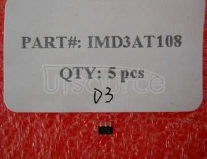 IMD3AT108 Complex Transistor DTR+DTR<br/> Package: SMT6<br/> Constitution materials list: Packing style: Taping<br/> Package quantity: 3000<br/>