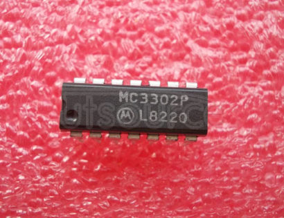 MC3302P 3-30V Quad Comparator, Ta = -40 to +85°C<br/> Package: PDIP-14<br/> No of Pins: 14<br/> Container: Rail<br/> Qty per Container: 500
