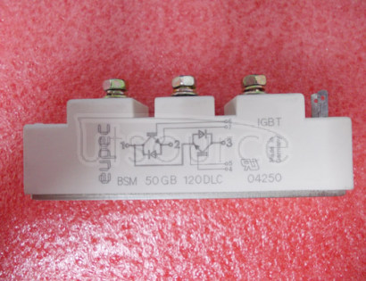 BSM50GB120DLC IGBT Modules up to 1200V Dual <br/> Package: AG-34MM-1<br/> IC max: 50.0 A<br/> VCEsat typ: 2.1 V<br/> Configuration: Dual Modules<br/> Technology: IGBT2 Low Loss<br/> Housing: 34 mm<br/>