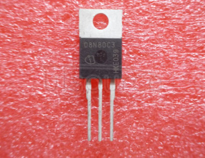 SPP08N80C3 N-Channel MOSFETs >500V&#133<br/>900V<br/> Package: PG-TO220-3<br/> VDS max: 800.0 V<br/> Package: TO-220<br/> RDSON @ TJ=25&#176<br/>C VGS=10: 650.0 mOhm<br/> IDmax @ TC=25&#176<br/>C: 8.0 A<br/> IDpuls max: 24.0 A<br/>