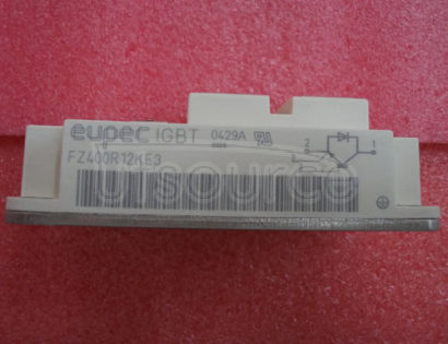 FZ400R12KE3 IGBT Modules up to 1200V Single<br/> Package: AG-62MM-2<br/> IC max: 400.0 A<br/> VCEsat typ: 1.7 V<br/> Configuration: Single Modules<br/> Technology: IGBT3<br/> Housing: 62 mm<br/>