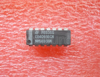 CD4093BCN Quad 2-Input NAND Schmitt Trigger<br/> Package: DIP<br/> No of Pins: 14<br/> Container: Rail