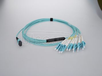1m (3ft) MPO Female to 4 LC UPC Duplex 8 Fibers OM3 50/125 Multimode Breakout Cable, Type B, Elite, LSZH, Aqua