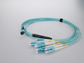 2m (7ft) MTP Female to 4 LC UPC Duplex 8 Fibers OM3 50/125 Multimode Breakout Cable, Type B, Elite, Plenum (OFNP), Aqua