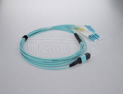 10m (33ft) MTP Female to 4 LC UPC Duplex 8 Fibers OM3 50/125 Multimode Breakout Cable, Type B, Elite, LSZH, Aqua