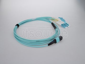 3m (10ft) MPO Female to 4 LC UPC Duplex 8 Fibers OM3 50/125 Multimode Breakout Cable, Type B, Elite, LSZH, Aqua