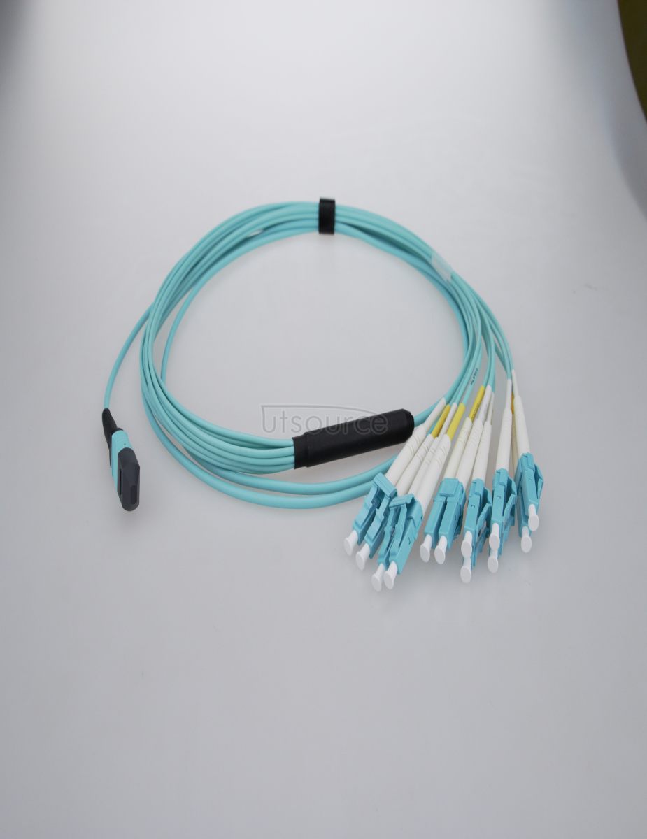 3m (10ft) MTP Female to 4 LC UPC Duplex 8 Fibers OM3 50/125 Multimode Breakout Cable, Type B, Elite, Plenum (OFNP), Aqua