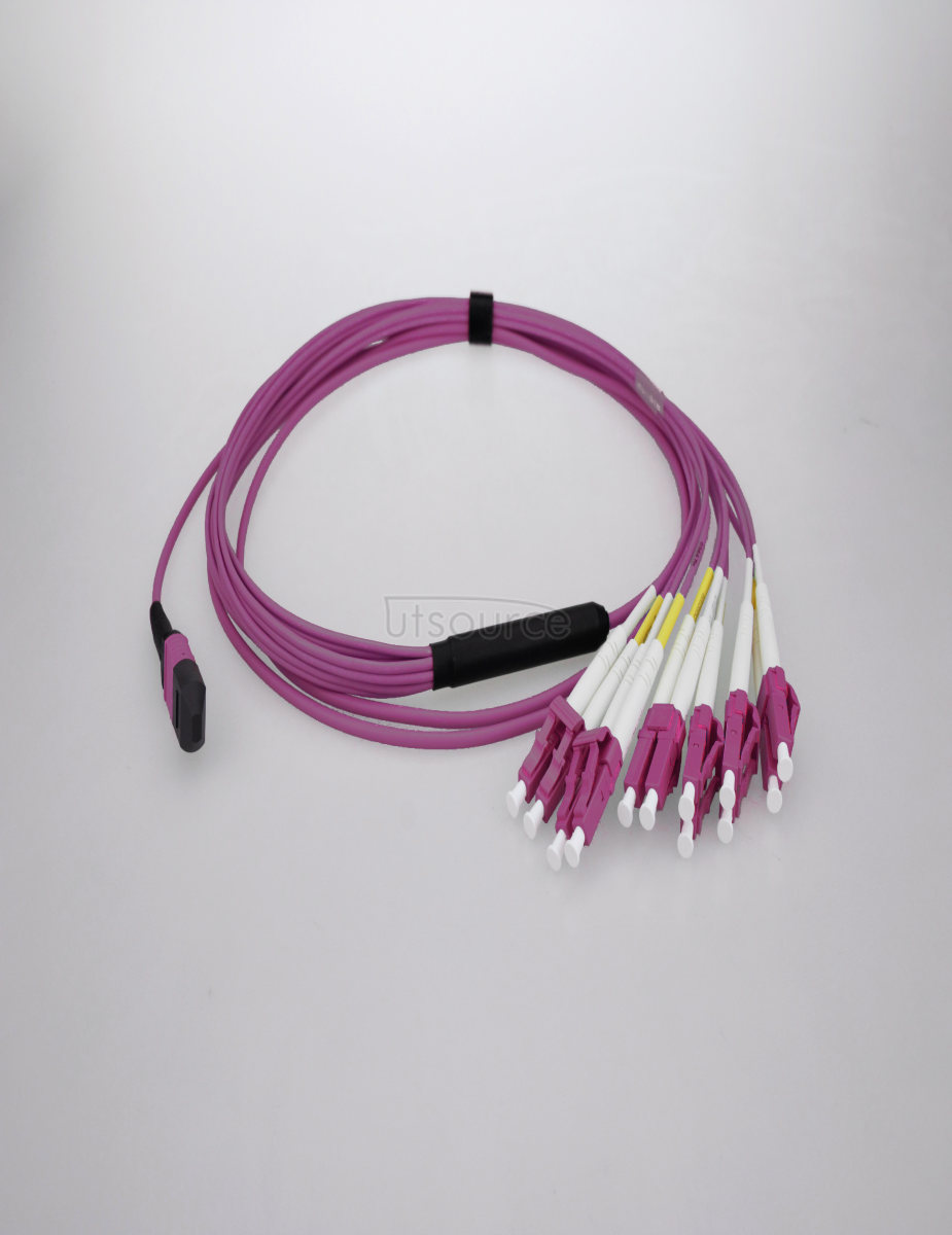 2m (7ft) MPO Female to 4 LC UPC Duplex 8 Fibers OM4 50/125 Multimode Breakout Cable, Type B, Elite, LSZH, Magenta