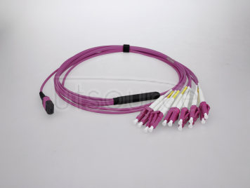 3m (10ft) MTP Female to 6 LC UPC Duplex 12 Fibers OM4 50/125 Multimode HD Breakout Cable, Type A, LSZH, Magenta