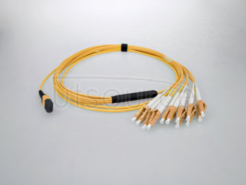 5m (16ft) MTP Female to 4 LC UPC Duplex 8 Fibers OS2 9/125 Single Mode Breakout Cable, Type B, LSZH, Yellow