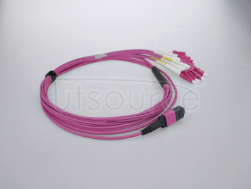 3m (10ft) MTP Female to 4 LC UPC Duplex 8 Fibers OM4 50/125 Multimode Breakout Cable, Type B, Elite, LSZH, Magenta