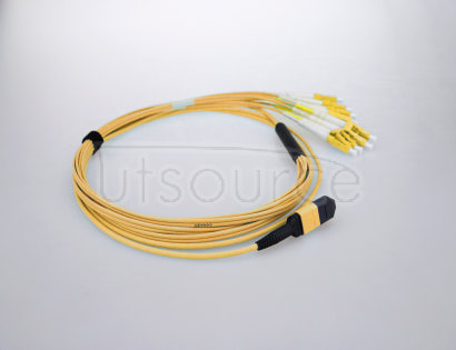 10m (33ft) MTP Female to 4 LC UPC Duplex 8 Fibers OS2 9/125 Single Mode Breakout Cable, Type B, Elite, Plenum (OFNP), Yellow