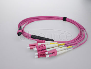 2m (7ft) MTP Female to 4 LC UPC Duplex 8 Fibers OM4 50/125 Multimode Breakout Cable, Type B, Elite, LSZH, Magenta