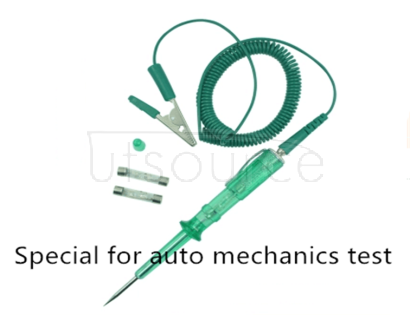 6 v12v24v repair vehicle maintenance and repair special tool test pencil induction test pencil vehicle test pen Auto test pencil specifically designed for transport machinery low voltage circuit fault detection, can be used in the automotive, motorcycle, bulldozers, rollers, excavators, and other transport machinery repair operations.

Voltage measuring range: 6 v and 12 v and 24 v

Product features: unique long-life LED light-emitting tube, won't produce heat at work, comfortable and safe. The flexibility of innovation measurement wire has good tensile ability. Light volume, compact structure, is equipped with pen holder, convenient to use. Every single test pencil is equipped with two spare light-emitting tube (just unscrew test pencil at the top of the metal cap can be replaced) distribution of two pen case.

Usage: insert the banana plug at the end of the traverse test pencil at the top of the metal cap and ensure good contacts, will measure wires at the other end of the clamp of the crocodile is located in the (such as car metal shell). The test pencil needle head tied to the material inter