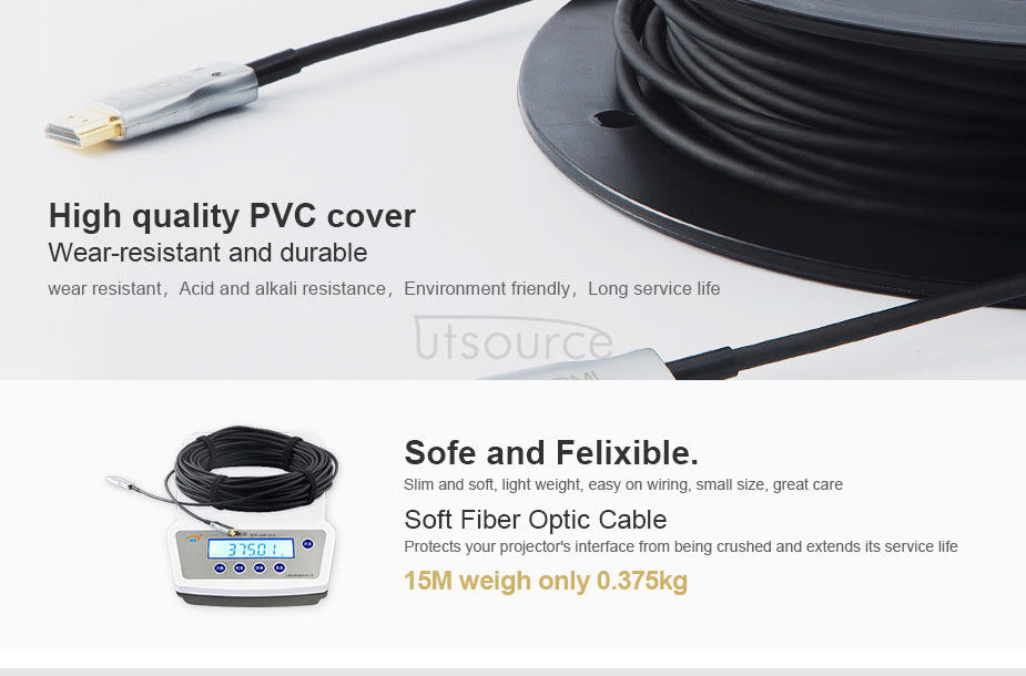 UTOPTICAL  HDMI Fiber Cable 33 feet Light High Speed Support 18.2 Gbps 4K at 60Hz HDMI 2.0 ,  Flexible With Optic Technology 10m