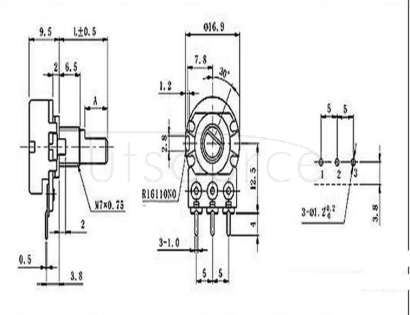 Lap carbon film potentiometer B10K mono audio power amplifier the volume potentiometer 20 mm rachis 3 feet! (2 PCS)