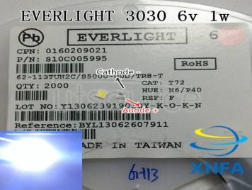 EVERLIGHT LED Backlight High Power LED 1-2W 3030 6V Cool white 130-155LM TV Application 62-123PUNC/F125160VM58SBF-T