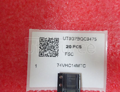 74VHC14MTC Hex Schmitt Inverter<br/> Package: TSSOP<br/> No of Pins: 14<br/> Container: Rail