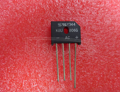 KBU806G Bridge Rectifier - KBU Series
The KBU Series offers a range of bridge rectifiers in 600 V/1000 V with a forward current of 6A up to 25A. There are two types available, the silicon or the glass passivated type (G suffix). They are widely seen on printed circuit board (PCB) applications and are used 