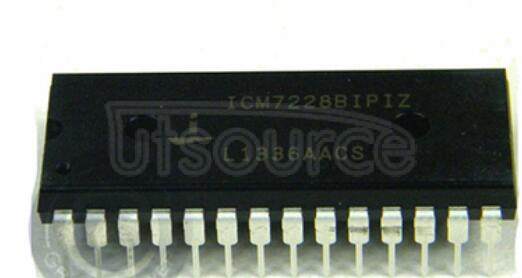 ICM7228BIPIZ The Intersil ICM7228 display driver interfaces microprocessors to an 8-digit, 7-segment, numeric LED display. Included on chip are two types of 7-segment decoder, multiplex scan circuitry, LED display segment drivers, LED display digit drivers and an 8-byte static memory as display RAM. Data can be written to the ICM7228A and ICM7228B's display RAM in sequential 8-digit update or in single-digit update format. Data is written to the ICM7228C display RAM in parallel random access format. The ICM7228A and ICM7228C drive common anode displays. The ICM7228B drives common cathode displays. All versions can display the RAM data as either Hexadecimal or Code B format. The ICM7228A and ICM7228B incorporate a No Decode mode allowing each bit of each digIt's RAM word to drive individual display segments resulting in independent control of all display segments. As a result, bargraph and other irregular display segments and formats can be driven directly by this chip. The Intersil ICM7228 is an alternative to both the Maxim ICM7218 and the Intersil ICM7218 display drivers. Notice that the ICM7228A/B has an additional single digit access mode. This could make the Intersil ICM7218A/B software incompatible with ICM7228A/B operation.