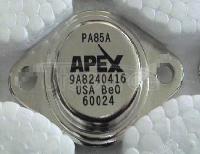 PA85A IC OP-AMP, 450V, 1000V/US, W/GRADE<br/> Amplifiers, No. of:1<br/> Voltage, supply ?:225V<br/> Bandwidth:300kHz<br/> Slew rate:1000V/microsec<br/> Temp, op. max:85degree C<br/> Temp, op. min:-25degree C<br/> Pins, No. of:8<br/> Case style:TO-3<br/> Amplifier IC RoHS Compliant: Yes