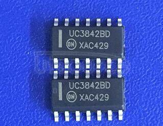 UC3842BD 1A, 52kHz 250kHz Max Current Mode PWM Control Circuit with 16V UVLO Threshold and 96% Max Duty Cycle<br/> Package: SOIC 14 LEAD<br/> No of Pins: 14<br/> Container: Rail<br/> Qty per Container: 55