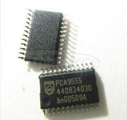 PCA9555PW,118 16-bit I2C-bus and SMBus I/O port with interrupt - # of Addresses: 8 ; I2C-bus: 400 kHz; Interrupt: 0-1 ; Max Sink Current per bit: 25 mA; Max Sink Current, per package: 200 mA; Number of bits: 16 ; Operating temperature: -40~85 Cel; Operating voltage: 2.3~5.5 VDC; Source Current per bit: 10 mA; Weak Pull-Up Current Source: yes; Package: SOT355-1 TSSOP24; Container: Reel Pack, SMD, 13&quot;