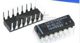 74HCT4094N 8-stage shift-and-store bus register - Description: 8-Stage Shift-and-Store Bus Register<br/> TTL Enabled <br/> Fmax: 86 MHz<br/> Logic switching levels: TTL <br/> Number of pins: 16 <br/> Output drive capability: +/- 4 mA <br/> Power dissipation considerations: Low Power <br/> Propagation delay: 19 ns<br/> Voltage: 4.5-5.5 V