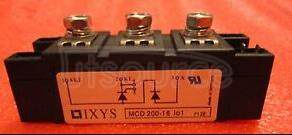 MCD200-16IO1 MCD Series Thyristor & Diode Module, IXYS
Thyristor in series with a Diode for mains voltage 50/60 Hz rectification
Package with Direct Copper Bonding (DCB) ceramic base plate
Approvals
UL recognised component