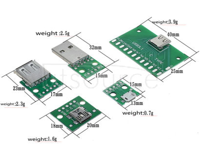 USB to 2.0 3.0 Female/Male MICRO Straight Plug Adapter Board<5PCS> USB male to DIP2.54MM straight socket
MICRO USB conforms to the standard. At present, most mobile phone data lines use this interface, which has a wide range of uses. This module can easily convert it into a conventional DIP2.54MM pin, which is convenient for your application!