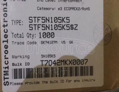 STF5N105K5 Trans MOSFET N-CH 1.05KV 3A 3-Pin(3+Tab) TO-220FP Tube