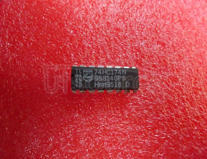 74HC174N Hex D-type flip-flop with reset; positive-edge trigger - Description: Hex D-Type Flip-Flop with Reset; Positive-Edge Trigger ; Fmax: 99 MHz; Logic switching levels: CMOS ; Output drive capability: +/- 5.2 mA ; Power dissipation considerations: Low Power or Battery Applications ; Propagation delay: 17@5V ns; Voltage: 2.0-6.0 V