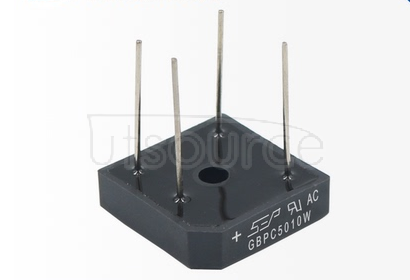GBPC5010W Bridge Rectifier - GBPC Series
The GBPC family of glass passivated bridge rectifiers offer forward currents from 25A to 50 A with 600 V to 1000 V reverse voltages. The two versions in the series are GBPC W and GBPC type (solder FAST ON terminals 0.25 in). Applications include PCB circuitry and AC t