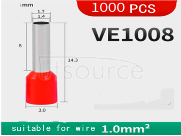 European-style pin-type cold-pressed terminal block VE 1008 <1000PCS> copper nose wire ear red