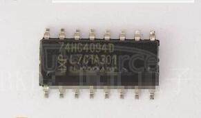 74HC4094D,653 8-stage shift-and-store bus register - Description: 8-Stage Shift-and-Store Bus Register <br/> Fmax: 95 MHz<br/> Logic switching levels: CMOS <br/> Number of pins: 16 <br/> Output drive capability: +/- 5.2 mA <br/> Power dissipation considerations: Low Power or Battery Applications <br/> Propagation delay: 15@5V ns<br/> Voltage: 5 Volts +<br/> Package: SOT109-1 SO16<br/> Container: Reel Pack, SMD, 13&quot;, CECC