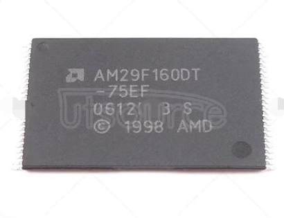 AM29F160DT-75EF Flash Memory IC<br/> Leaded Process Compatible:Yes<br/> Memory Size:16Mbit<br/> Package/Case:48-TSOP<br/> Peak Reflow Compatible 260 C:Yes<br/> Supply Voltage Max:5V<br/> Access Time, Tacc:75ns<br/> Series:AM29 RoHS Compliant: Yes